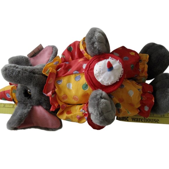 NOS Vintage 90s KellyToy Plush Elephant Clown w Birthday Cake Kuddle Me Tag - Picture 9 of 11